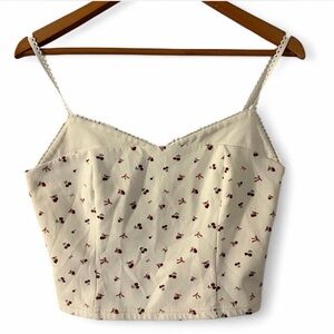 Fashion Nova Cream and Red Cherry Print Top